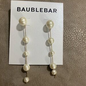 Pearl Cream Long Drop Earrings with Gold Chain
